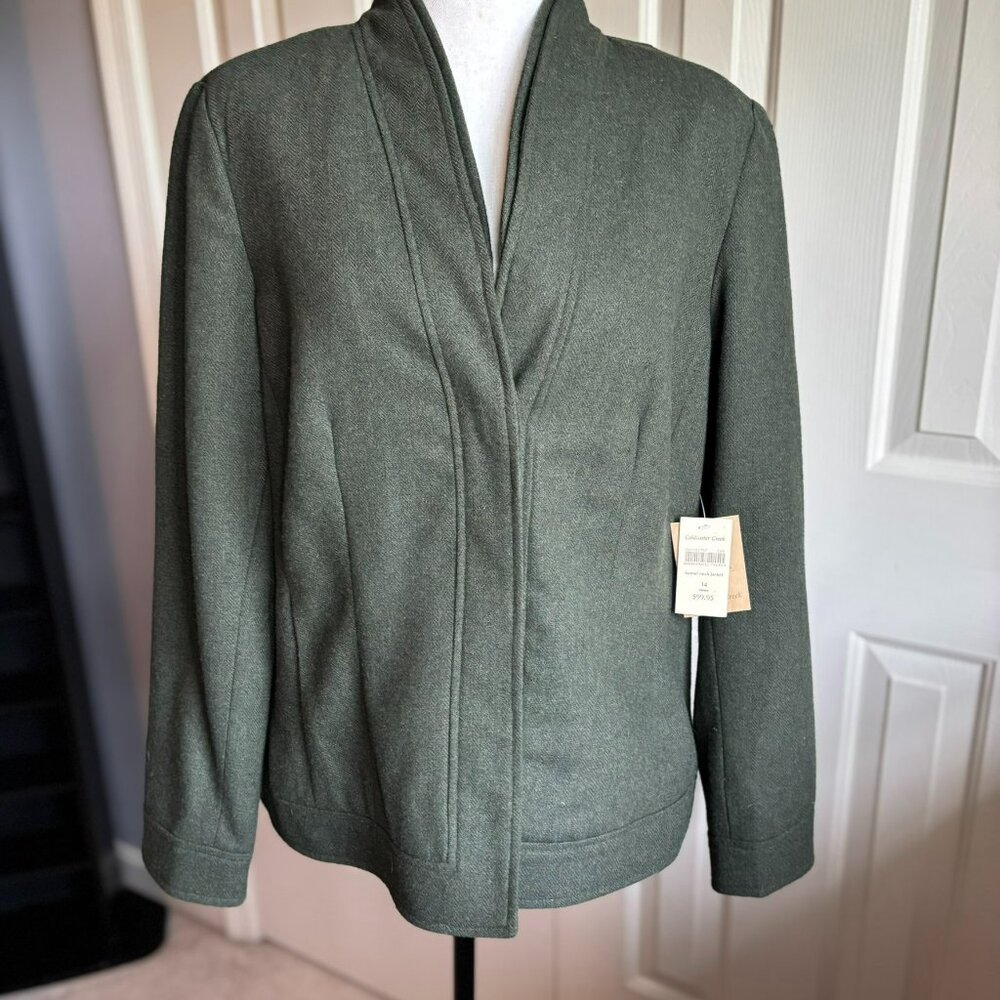 Coldwater Creek Funnel Neck Wool Blend Jacket, Olive Green, Size 14, NWT